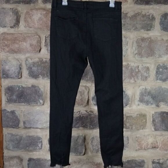 Shein black distressed front raw hem jeans stretchy sz Large EUC cotton‎ blend - Picture 3 of 12